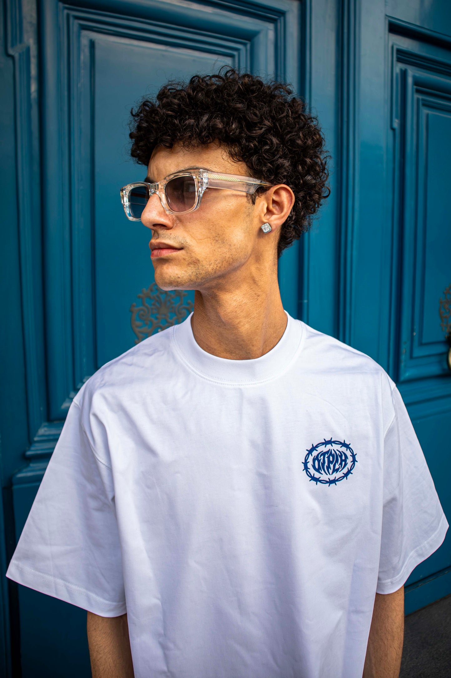 T-shirt blanc/bleu