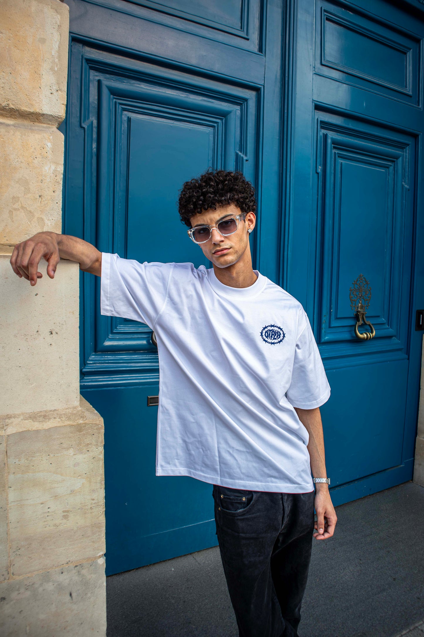 T-shirt blanc/bleu
