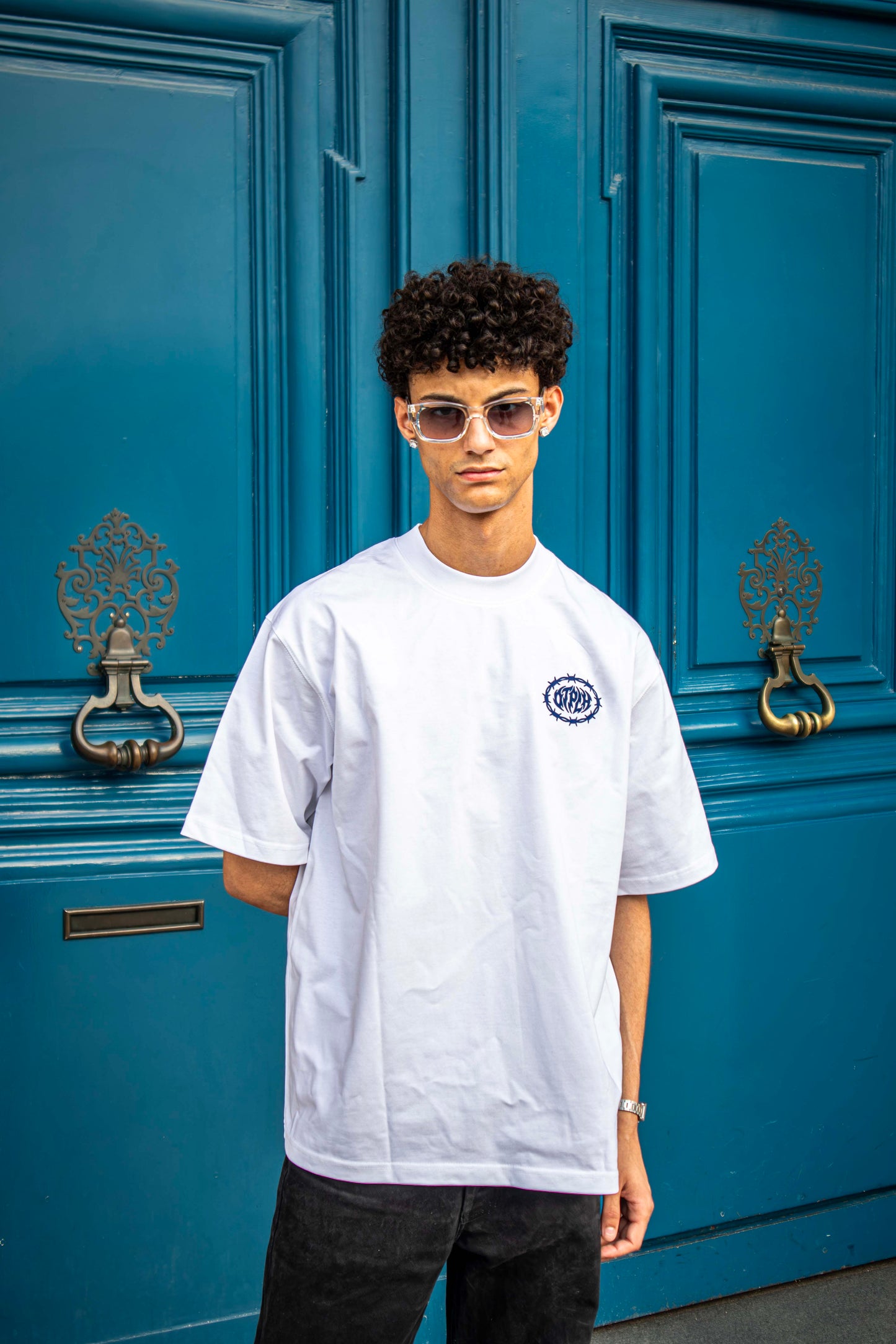 T-shirt blanc/bleu